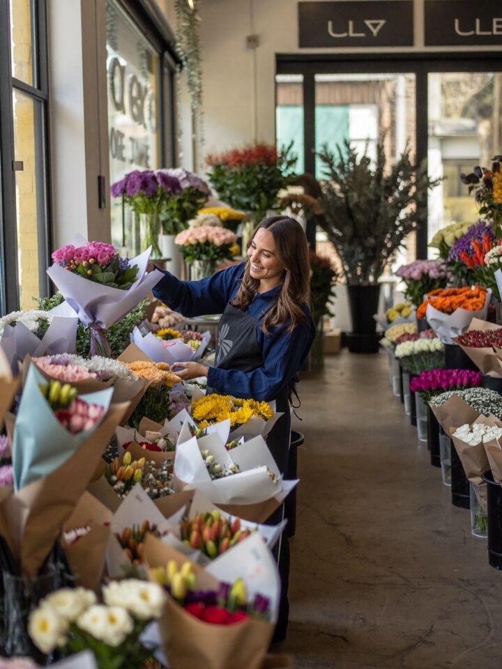Florist arranging bouquets